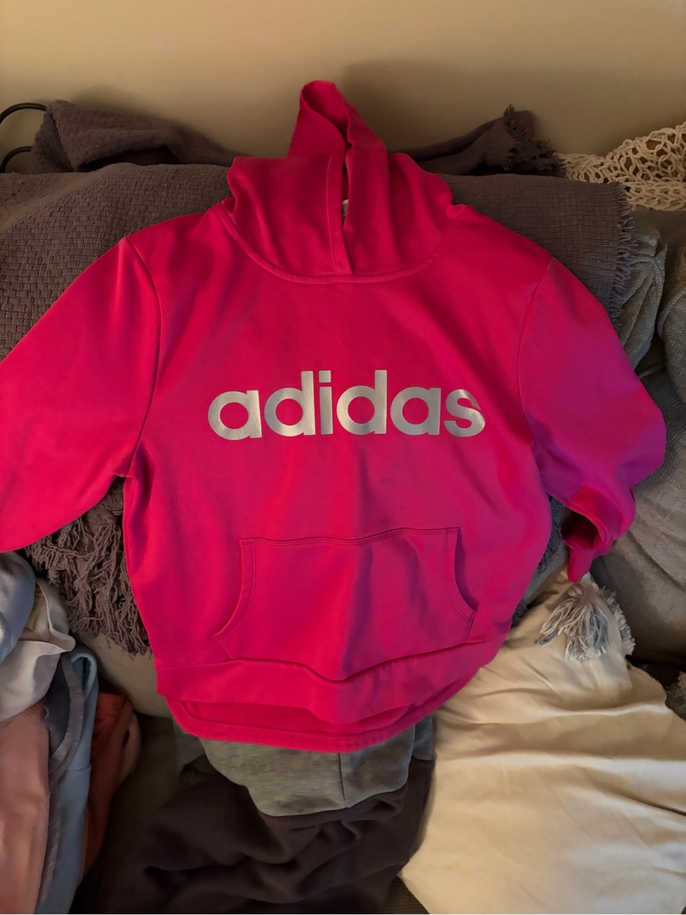 adidas Kids Bright Pink Hoodie with Front Pocket
